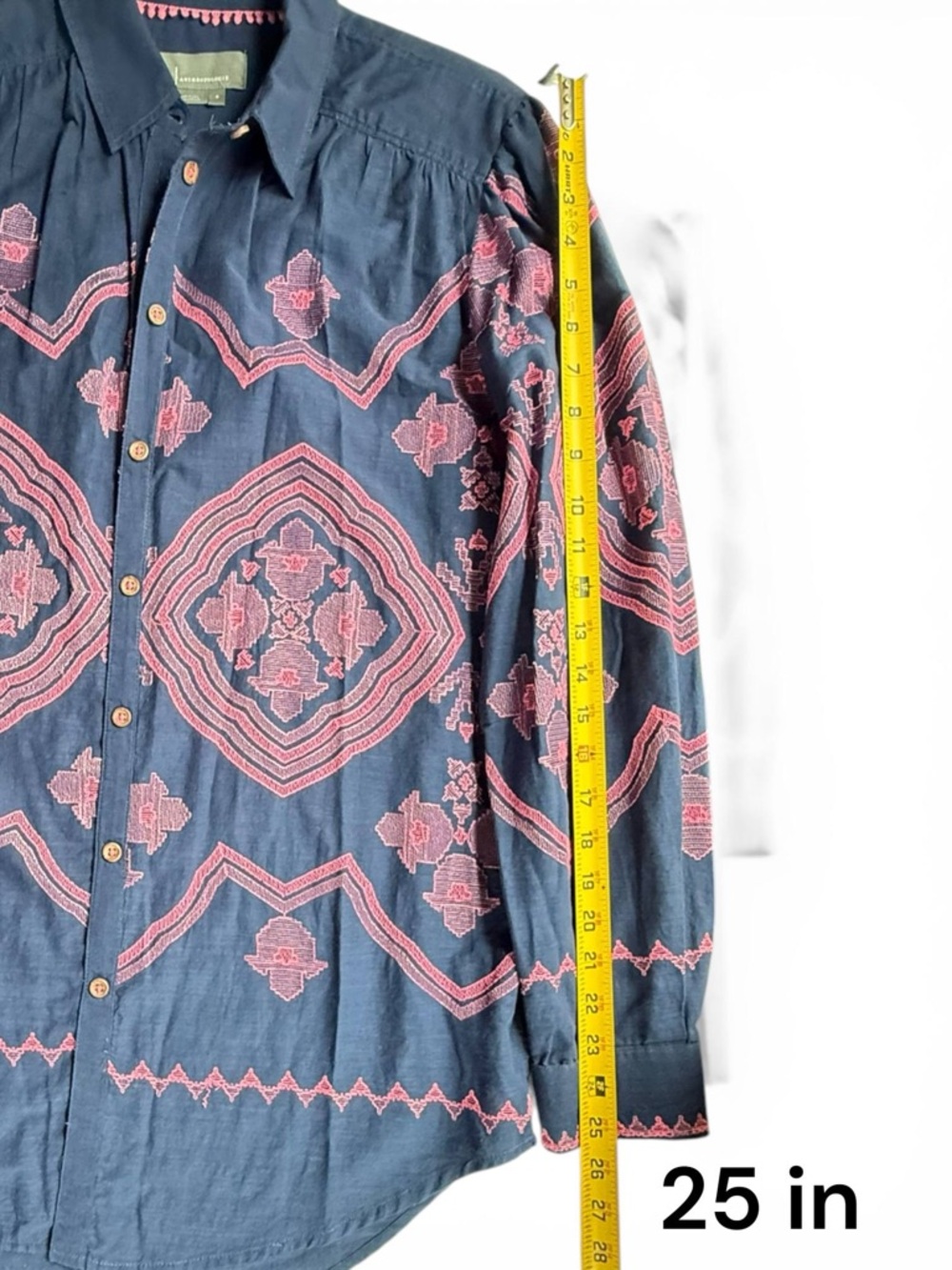 Anthropologie Shirt Women Blue Embroidered Relaxed Button Up Size S - Picture 12 of 13